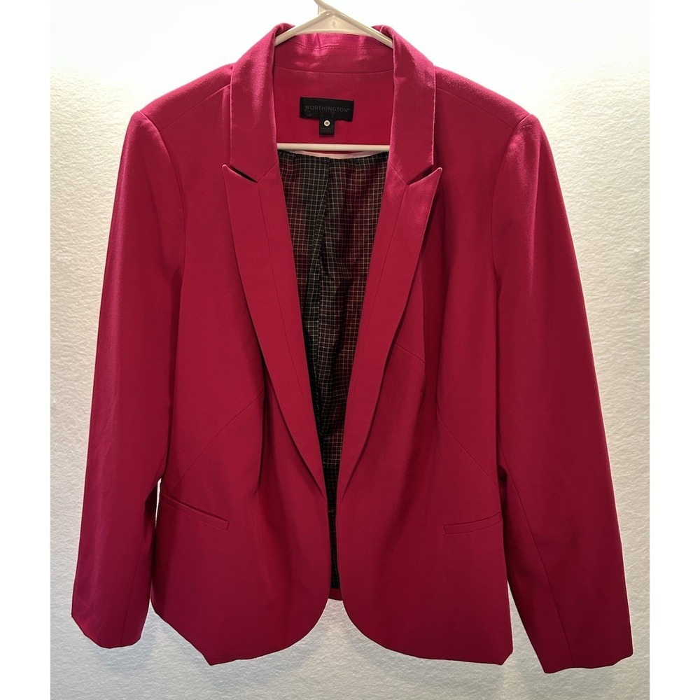 Worthington Woman's 2X Blazer Pink Fuchsia Pockets Lined‎ No Button EUC